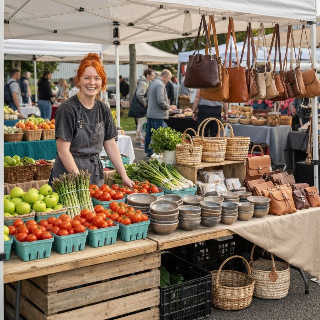 Market organizer setting up vendor booths