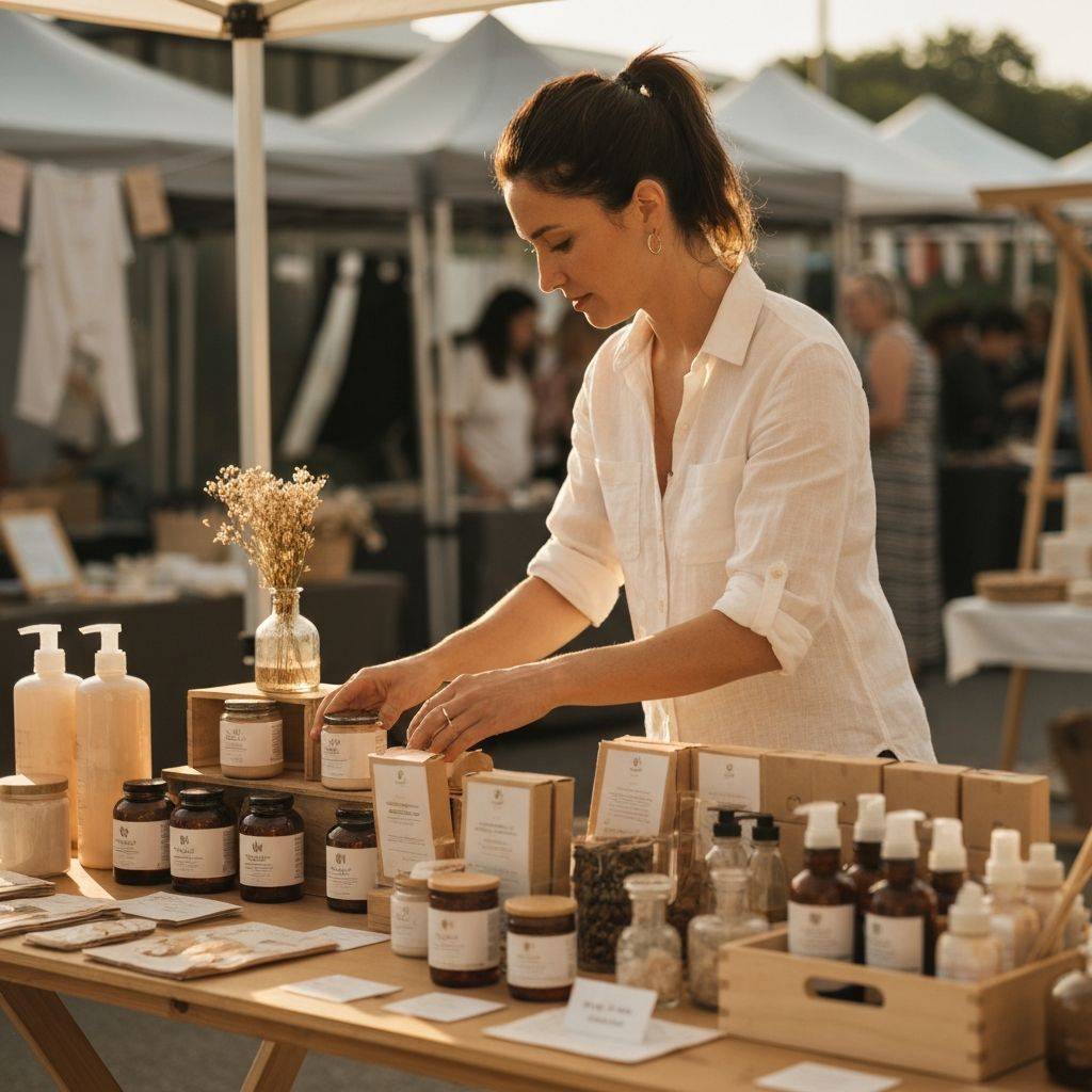 Market organizer setting up vendor booths